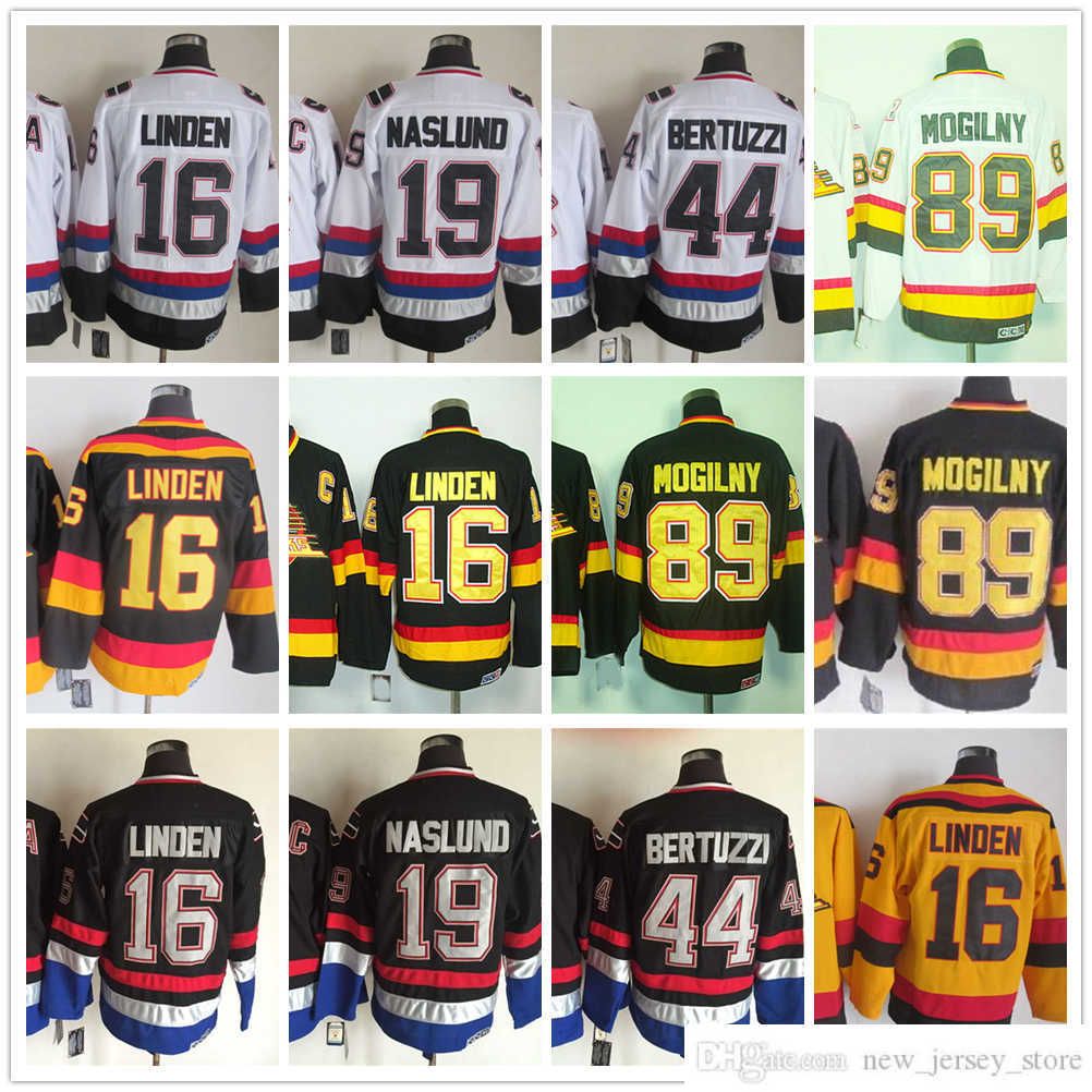 1970-1999 Film Retro CCM Hockey Jersey Broderie 89 Alexander Mogilny 16 Trevor Linden 19 Markus Naslund 44 Todd Bertuzzi Vintage Jerseys