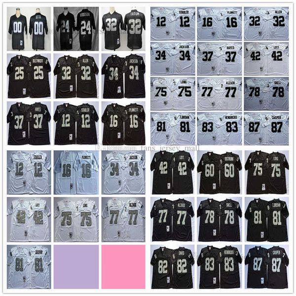 NCAA Vintage Football 12 Maillots Ken Stabler 16 Jim Plunkett 25 Fred Biletnikoff 32 Marcus Allen 34 Bo Jackson 37 Lester Hayes 42 Ronnie Lott Couleur Rouge Blanc