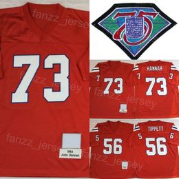 1984 Vintage Voetbal 73 John Hannah Jerseys 56 Andre Tippett Team Retro Rood 75-jarig jubileum Voor sportfans Borduren en naaien Ademend Puur Katoen Uniform