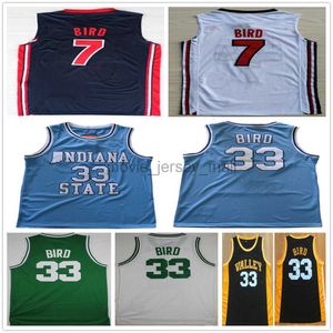 NCAA Vintage Indiana State Sycamores College Basketball Jerseys Bird # 33 Jersey Nation Team Dream Larry # 7 Baby Blue Black Valley High School