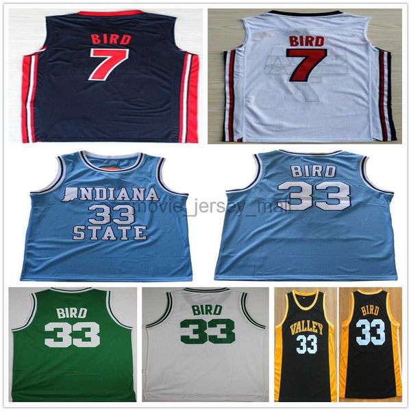 NCAA Vintage Indiana State Sycamores College Camisetas de baloncesto Bird # 33 Jersey Nation Team Dream Larry # 7 Baby Blue Black Valley High School