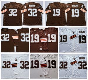 Vintage 32 Jim Brown 19 Bernie Kosar voetbalshirts heren 1964 gestikte jersey shirts met lange mouwen