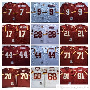 NCAA 7 TheIsmann retroceso Jerseys de fútbol Puntada retro Jurgensen Grimm Monk Huff Baugh Riggins Taylor Jerseys Mann Williams Jersey Red White