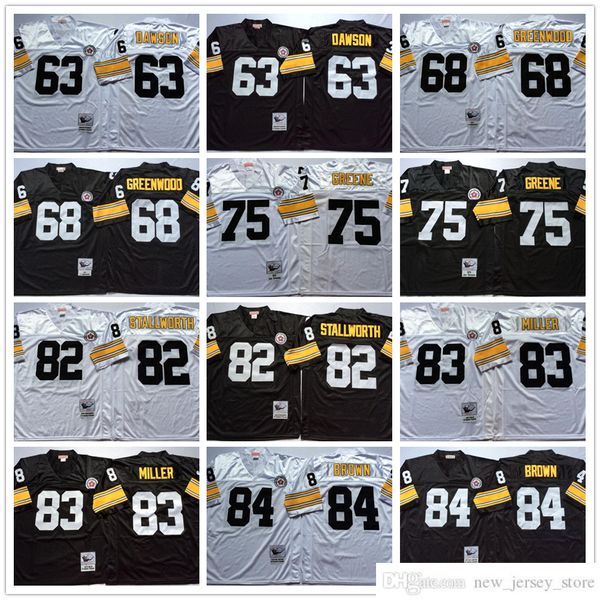 NCAA 84 Antonio Brown Throwback Football Maillots Rétro Stitch 75 Joe Greene 83 Heath Miller 82 John Stallworth 68 LC Greenwood 63 Dermontti Dawson