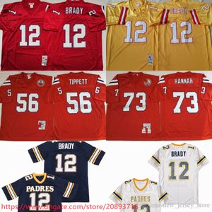 NCAA 12 Tom Brady Throwback camisetas de fútbol Retro Stitch Red 56 Andre Tippett 73 John Hannah Jersey Black College