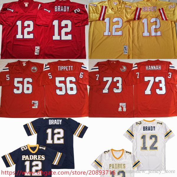 NCAA 12 Tom Brady Throwback Football Maillots Rétro Stitch Rouge 56 Andre Tippett 73 John Hannah Jersey Black College