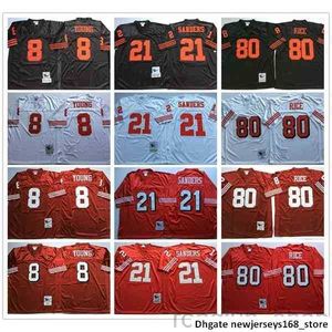 NCAA Vintage Retro 75th Anniversary Shirt #8 Steve Young Jersey 21 Deion Sanders 80 Jerry Rice Red Wit Black Heren voetbalshirts