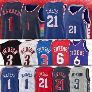 Harden basketbalshirts James 21 Joel 3 Allen Embiid Iverson Julius 6 Erving Jersey