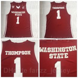 NCAA Washington State Cougars College 1 Klay Thompson Jersey Hommes Basketball Université Rouge Équipe Couleur Chemise Respirante Pour Les Fans De Sport Pur Coton De Haute Qualité