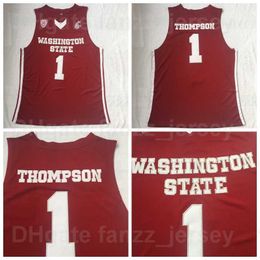 NCAA Washington State Cougars College 1 Klay Thompson Jersey Man Basketball University Red Team Color Chemise respirante pour les fans de sport Pur coton de haute qualité