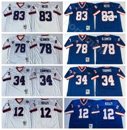 NCAAA football 12 Jim Kelly 34 Thurman Thomas 78 Bruce Smith Jersey 83 Ander Reed Team Blue White Man vintage