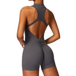 Nclagen Backless Yoga Jumps Cuit Set Femmes Femme Zipper Gym Siamois Sports Fitness Fitness One Piece Sports Suisse Workout PlaySuit 240425