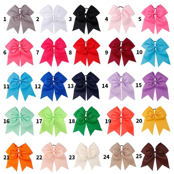 NCMAMA 25PCS / LOT 7 SOLID Cheer Bows Colorful Elastic Hair Band Grosgrain Ponytail Cheer Haircow For Kids Girls Hair Accessoires 240109