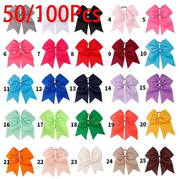 ncmama 50100pcs 7 arcs à cheveux avec un groupe élastique Girls Cheerleader Cheer Bow Soft Grosgrain Hair Bands For Kids Accessoires de cheveux 240417