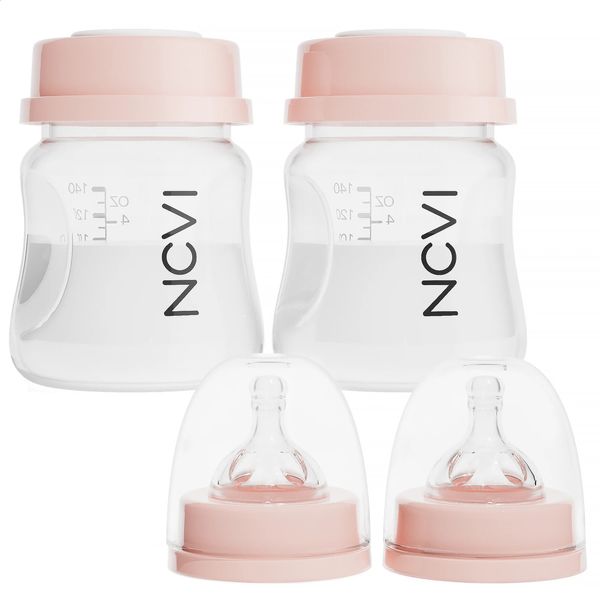NCVI Botellas de almacenamiento de leche materna Bottalas con pezones y tapas de viaje BPA anti-Cólico Free 4.7oz/140ml 2 recuento 240326