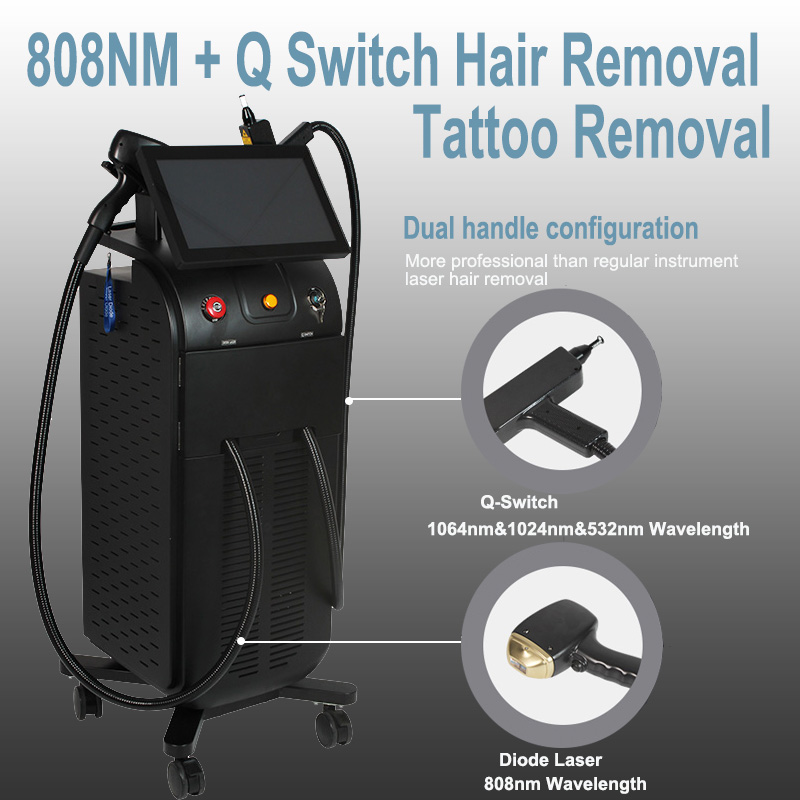 Nd yag laser tattoo verwijderingsmachine en diode laser 808nm 532nm 1024nm 1064nm ontharing voor alle huidskleuren schoonheidsuitrusting