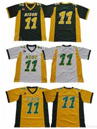 NDSU Bison 11 Carson Wentz voetbalshirts North Dakota State College Wentz Jersey Stitched University Team Green Yellow White