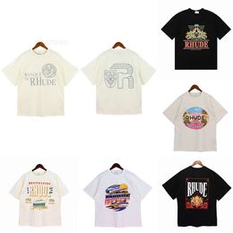 NDYM T-shirts pour hommes 23ss Rhude Haute Qualité Créateur De Mode Chemise Graphique Hommes Printemps Automne Lettre Imprimer Manches Courtes Rh Tees