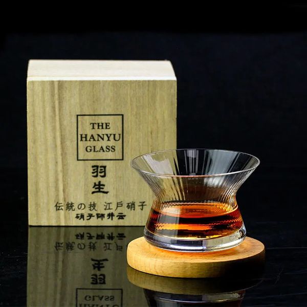 Neat Japan EDO Crystal Whisky Cappie Hanyu Tazón de vidrio Taza Giratoria Raya Barley-bree Copa de vino Brandy Snifter Caja de regalo de madera 240307