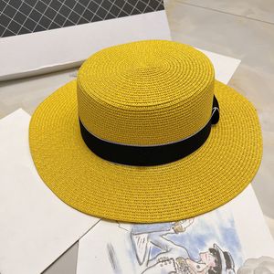 Chapeaux à large bord rayés pour femmes, chapeaux de paille simples à large ruban, casquettes de pare-soleil décontractées pour dame Resort Street