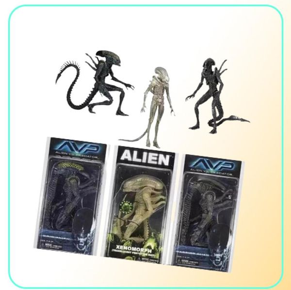 Neca Aliens Vs Predator Avp série grille Alien Xenomorph translucide Prototype costume guerrier Alien figurine modèle jouet 18 cm Y2002428813