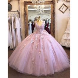 Robe de scoop de bal de coues magnifiques robes quinceanera robe formelle douce 15 fête robe formelle 3d applications en dentelle floral
