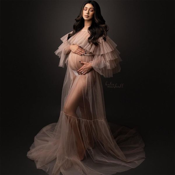 Robe de bal en Tulle transparent pour femmes, col bateau, à plusieurs niveaux, robe de photographie de maternité, Sexy, personnalisée