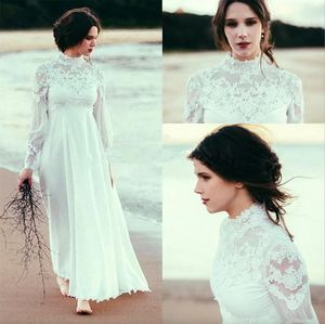 Neck Boho High Long Manches robes 2023 Lace Chiffon Empire Empire Longle Longue Bloche de mariage