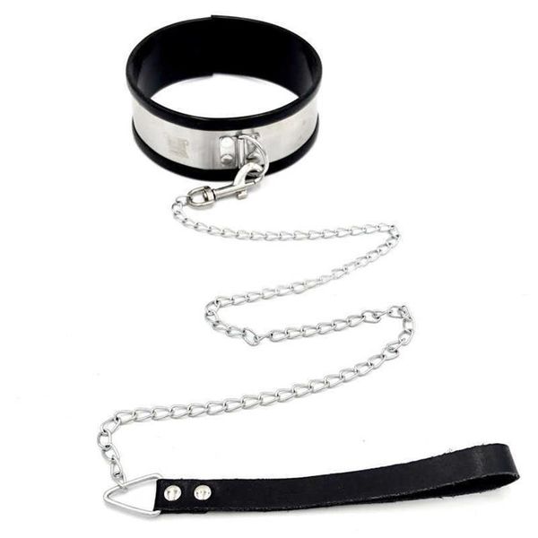 Bondage para el cuello, Collar de perro esclavo de acero inoxidable con correa de cadena de Metal, juegos para adultos, arnés de ataduras BDSM, juguetes atractivos para parejas 228G