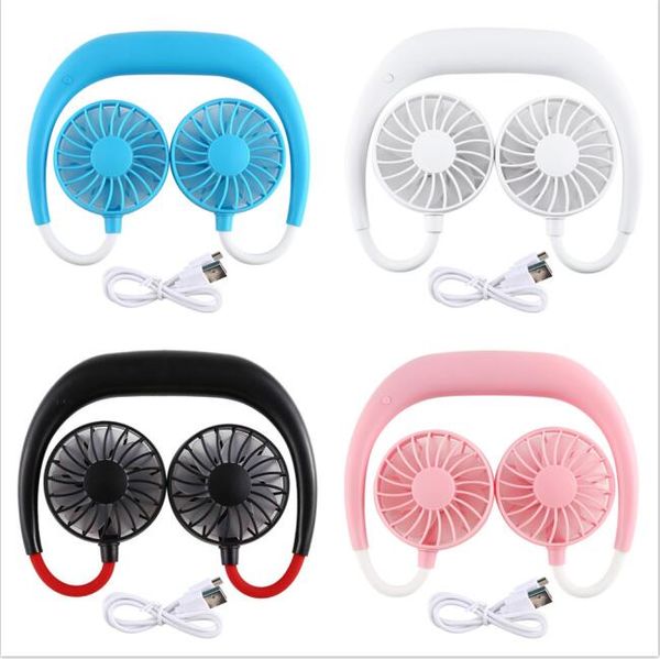 Ventilateur de cou USB Portable Hanging Sport Fan wearable Lazy Neck Hands Free Hanging Dual Cooling Mini Fan Sport 360 Degrés Rotation bateau libre