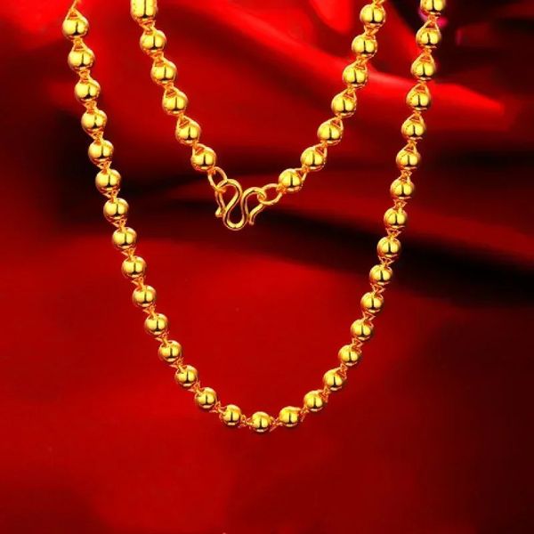 Joyería del cuello Altaqualidad Real Gold Bead Collar 999 Cadena de bola sólida 24k Boss AU750 Fortunemaking para hombres y mujeres 240422
