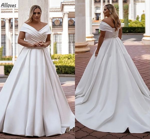 Cou hors V épaule une ligne robes de mariée simple satin blanc satin élégant robes nuptiales jardin boho et vestidos de naissance