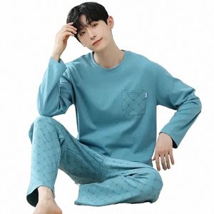 Pantalon à col Nouveau Pyjama imprimé Pyjamas manches rondes vêtements de nuit coréens et ensembles Lg 2023 pour hommes hauts chemise de nuit Homewear Q1Cf #