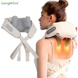 Nek schoudermassager diepe weefsel shiatsu rugmassagers met warmte voor pijnverlichting elektrische kneden squeeze spieren massage 240326