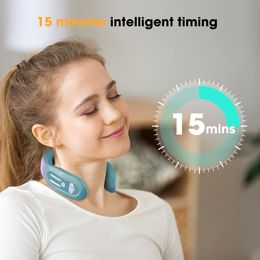 Nek stretcher ems nek acupoints lymfvity massage -apparaat, intelligente nekmassager met warmte blauw heet ontwerp pijnverlichting