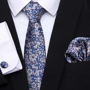 Cravate de cou Ensemble 100% Silk 8 cm d'anniversaire cadeau à cravate de bouffée de manchette de manchette brouillard crava