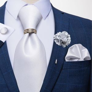 Conjunto de corbata de 8 cm, corbata de seda para hombre, corbata blanca sólida, corbatas formales para fiesta de boda para hombre, gemelos, conjunto de broche de flores, Corbatas de regalo para hombre DiBanGu 230314