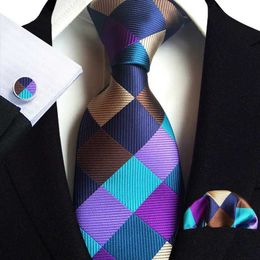Nek Tie Set Blue Silver Paisley Silk Ties For Men 8 cm breed bruiloft NecTie Packen Square Cufflinks Gift Set Suit Party Party Business Accessoires