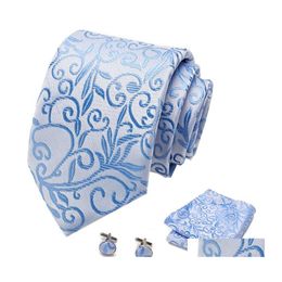 Conjunto de corbata de negocios para hombre, corbatas de seda, corbata de puntos, gemelos a cuadros, accesorios de moda para boda, 145Cm, envío directo Otqd2