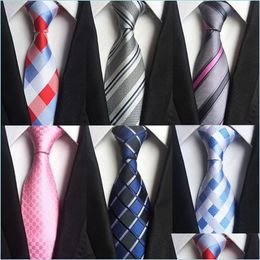 Conjunto de corbata de cuello Conjuntos para hombre clásicos 51 Diseño 100% Corbatas de cuello de seda Hanky Gemelos 8 cm A cuadros Hombres a rayas Fiesta de boda de negocios formal Gra Dhptj