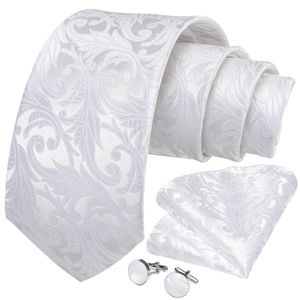 Hals Set Designer Wit Gray Sliver Heren banden hanky manchetknopen Set Silk Neck Ties For Men Wedding Party Business Mens Tie