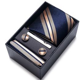 Nek Tie set laten vallen 200 kleuren Fashion Holiday Gift Tie Pocket Squares Cufflink Set Strekvoetbox Red Man Wedding Accessories Fit Group