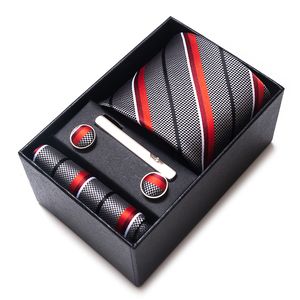 Neck Tie Set Est Design Classic Factory Sale Holiday Presente Silk Tie zakdoek Cufflink Set Strekvakbox Wedding Accessoires Gestreepte 230210