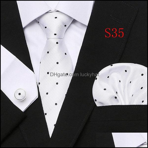Conjunto de corbata para el cuello Moda de negocios Negro Floral Paisley Poliéster Tiras para hombre Corbatas para hombres Corbatas formales de boda de lujo Entrega directa Ac Oty6O