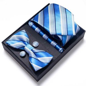 Neck Tie Set Fashion Factory Sale Mix Colors Holiday Gift Tie Pocket Squares Cufflink Set Stroptie Box Man Blue Wedding Fit Business