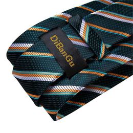 Neck Tie Set Fashion Men Tie Green Gold Striped Silk Wedding Tie voor mannen Hanky manchetknoop Gift Tie Set Nieuwheid Design Business MJ-7301