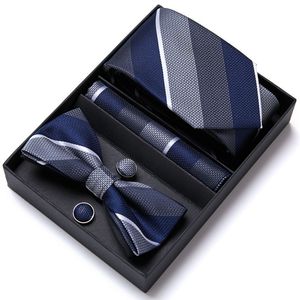 Conjunto de corbata para hombre Vestido formal Esmoquin Corbata Pañuelo Conjunto de pajarita para hombre Seda Fiesta a rayas Novio Boda Mariposa Pajarita en caja 230210