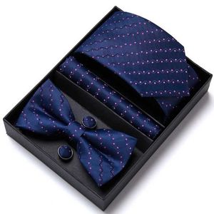 Neck Tie Set Box Box Fashion Silk Jacquard Coldie Coldie Hanky Cuffle Bowtie Set Ties for Men Business Wedding Party