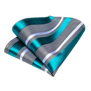 Neck Tie Set Gift Men Tie groenblauw wit gestreepte zijden bruilofts stropdas voor mannenontwerper Hanky manchetknop Kwaliteit mannen Tie Set Business 7339