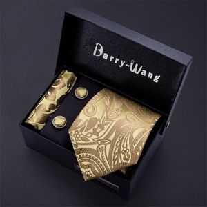 Neck Tie Set Gold Men Paisley Silk Pocket Square Gift Box Barry.